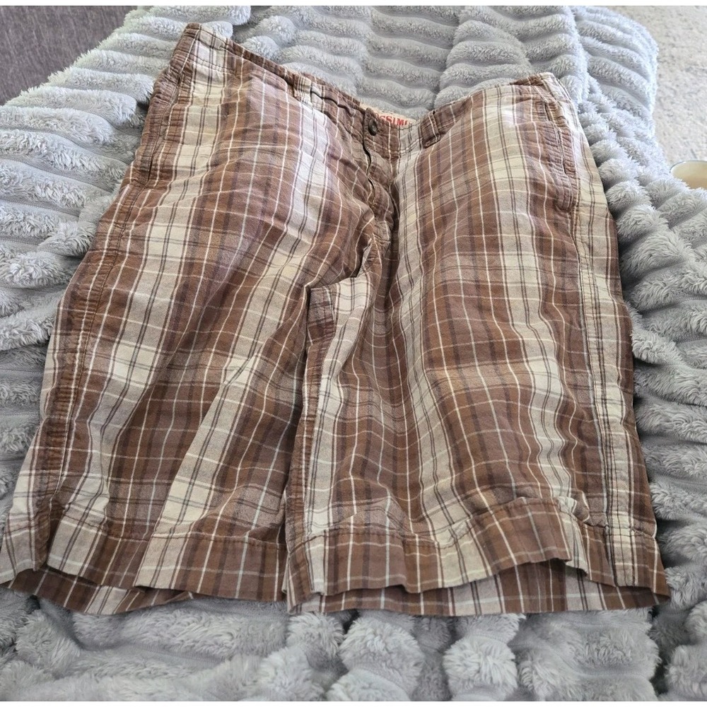 Mossimo Supply Co Mens Brown Plaid Cotton Cargo Shorts Size 36 Flat Front